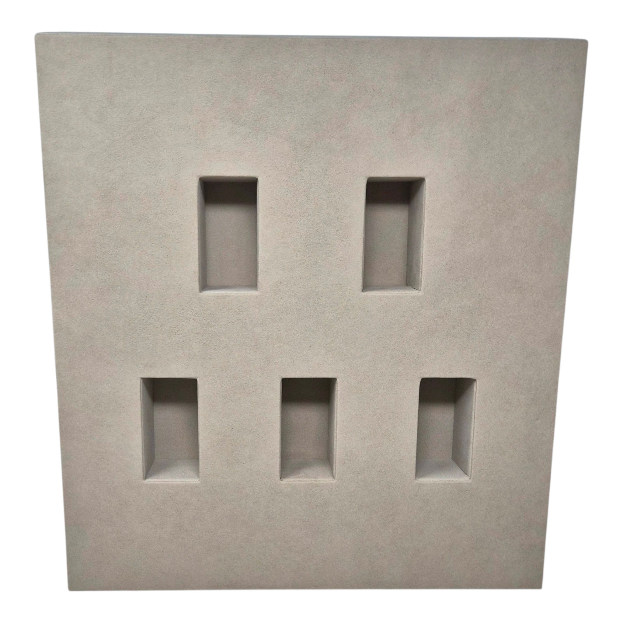 Bates Display U.S.A matte taupe wall-mounted display panel with five recessed rectangular shelves for home decor