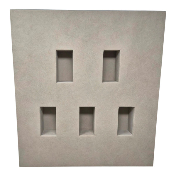 Bates Display U.S.A matte taupe wall-mounted display panel with five recessed rectangular shelves for home decor